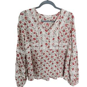 Per Una Size 8 Peasant Blouse Floral V Neck Lace Embellished Casual Relaxed